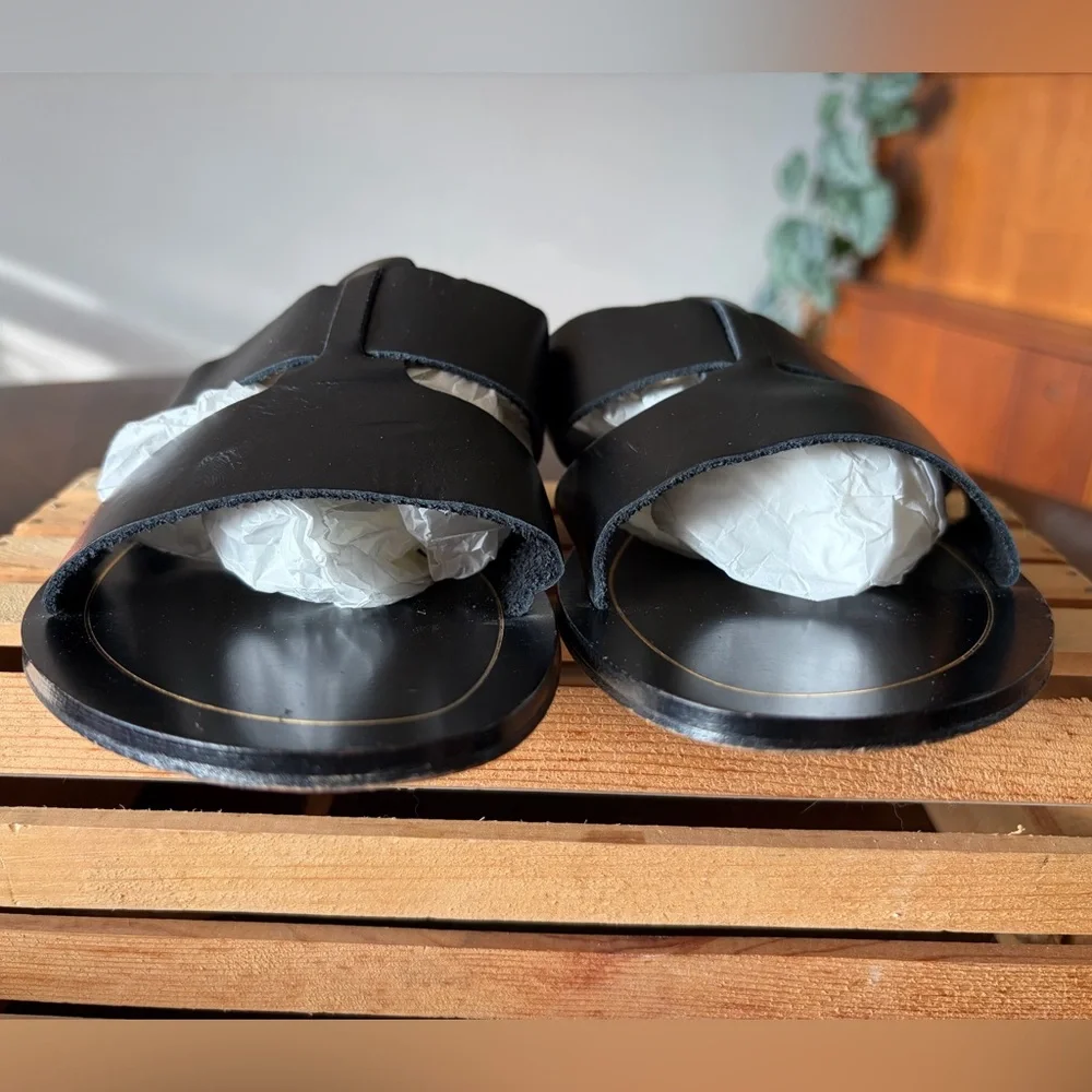 J. Crew Cyprus Sandals Interlocking Straps Black Leather Made in Italy Size 9 - Picture 5 of 13